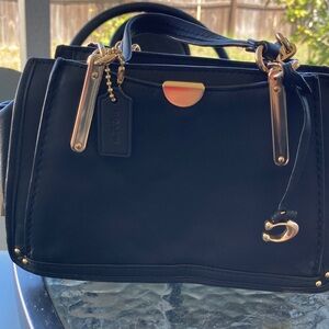 Coach Black Leather Satchel with Gold-Tone Hardware